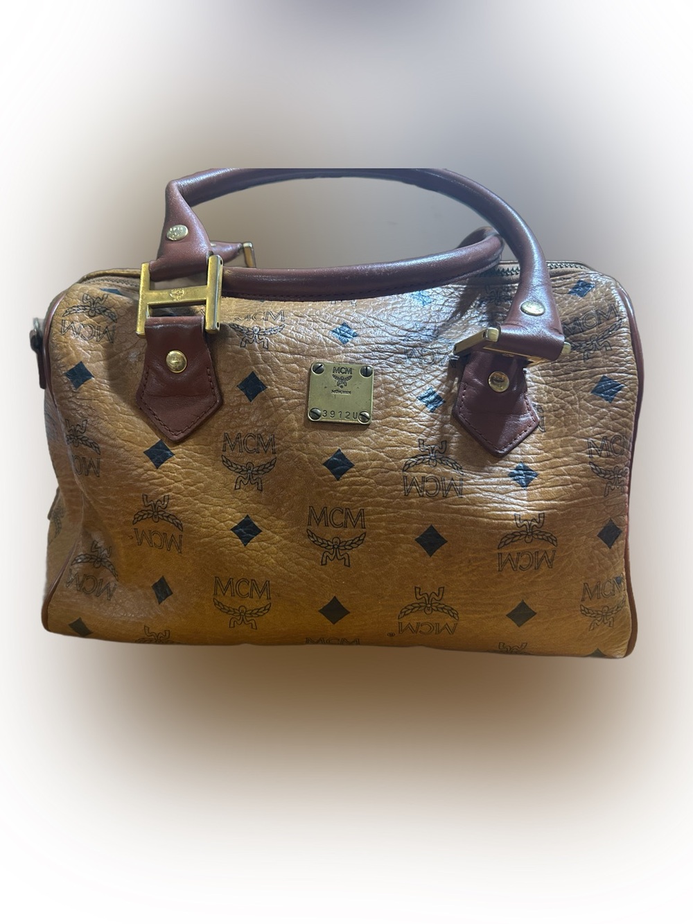MCM  Boston Handbag Double Handles 10 In X 6 In X 7 In